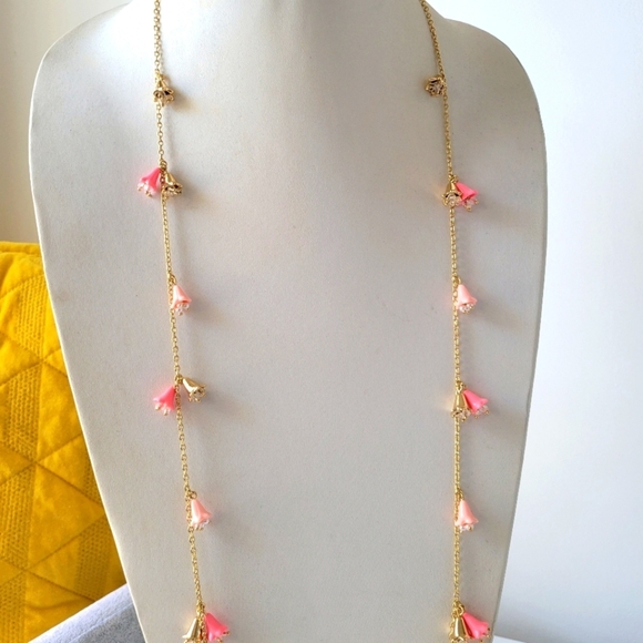 Extended Necklace and Charm Bracelet Set / Bell Flowers / Pink & Gold - Picture 5 of 7